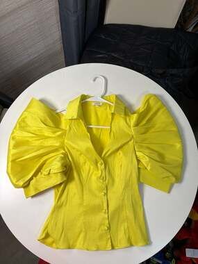 Apeach Yellow Exaggerated Puff Sleeve Button Up Shirt Blouse
